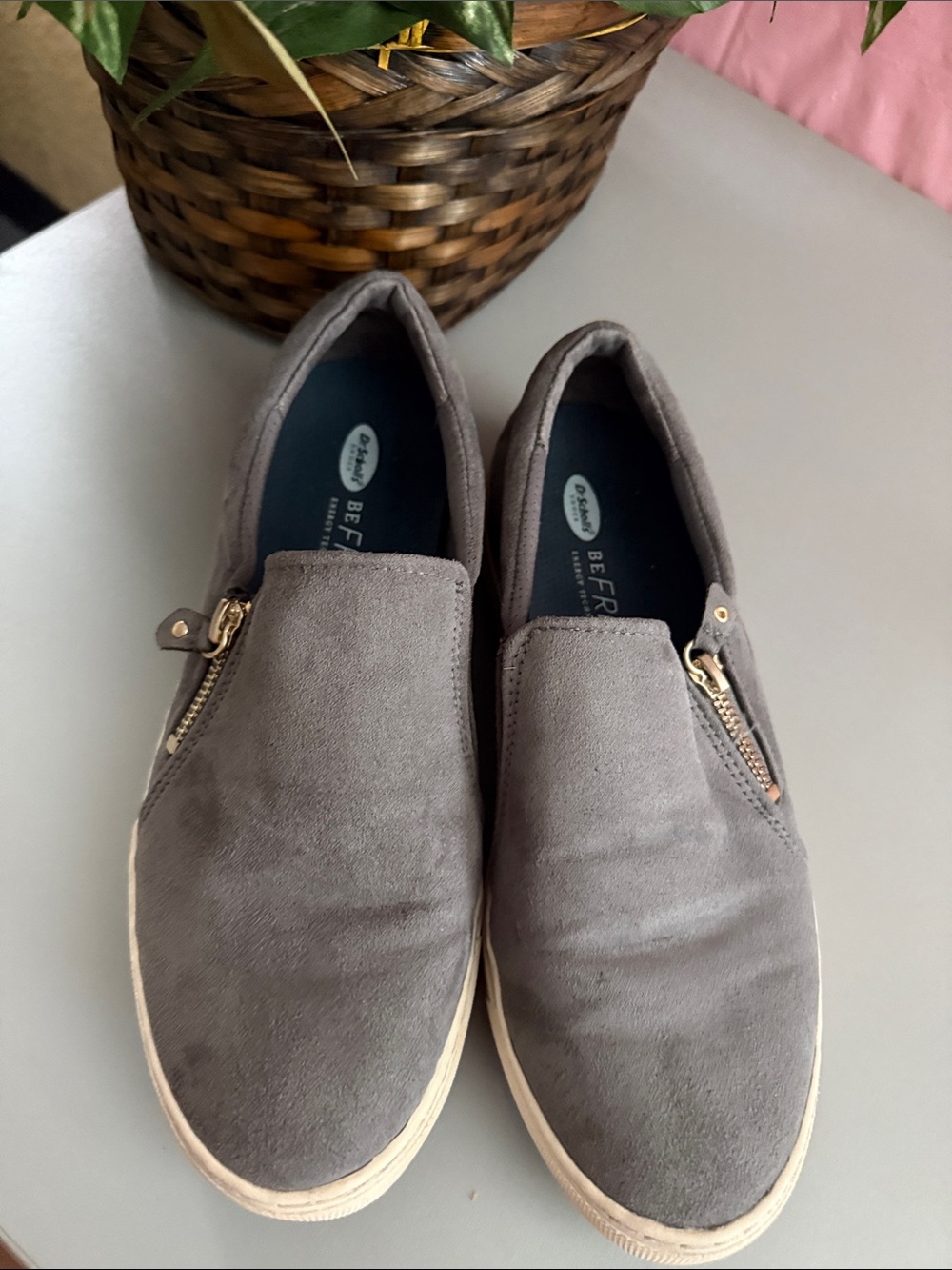 Dr. Scholl's Gray Slip-On Loafers with Gold Zippers